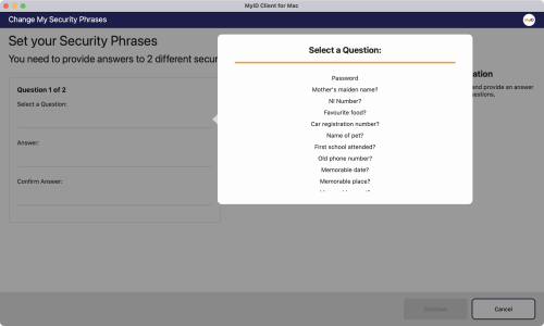 "Change My Security Phrases"
